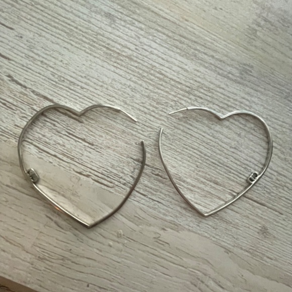 VINTAGE CHRISTIAN DIOR Sterling Silver Open Heart Hoop Earrings with CD Logo - Picture 3 of 9